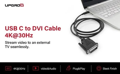 UpGrow - USB-C to DVI Cable - 4ft, 4K, 30Hz - USB-C 3.1 - New and Sealed - Image 1 of 3