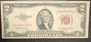 1953 Red Seal $2 Two Dollar Bill - Picture 1 of 2