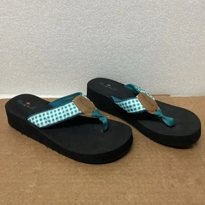 Margaritaville Plaid Blue MG1562C Thong Flip Flop Wedge Women's US Size 8 - Picture 1 of 6