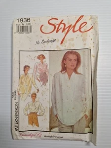 Style Sewing Pattern 1936 Womans Blouse Size 8- 20 Uncut - Picture 1 of 3