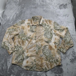 Tommy Bahama Shirt Mens 2XL Beige Green Paisley Floral Pearl Snap - Picture 1 of 17