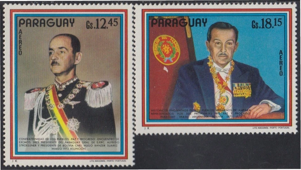 Paraguay A- 619/20 1972 Gral. Alfredo Stroessner y Cnel. Hugo Banzer Suárez MNH