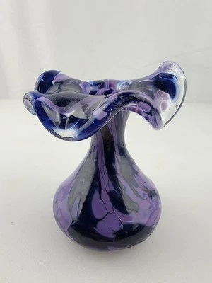 Jarrón pequeño de vidrio púrpura hecho a mano de 3,2", diseño pisapapeles decoración de oficina  Foto 1 de 4