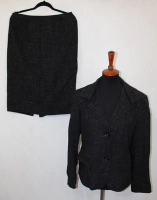 Lafayette 148 Sz 10/12 Black Wool Alpaca Tweed Blazer Skirt 2 Pc Suit - Image 1 of 4