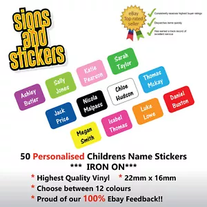50 PERSONALISED IRON ON NAME TAGS SCHOOL UNIFORM CARE HOME LABELS EASY APPLY 3 - Picture 1 of 1