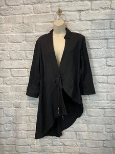 M Siamo Women's Black Linen Silk Asymetrical Tie Front Art To Wear Jacket Sz 14 - Bild 1 von 9