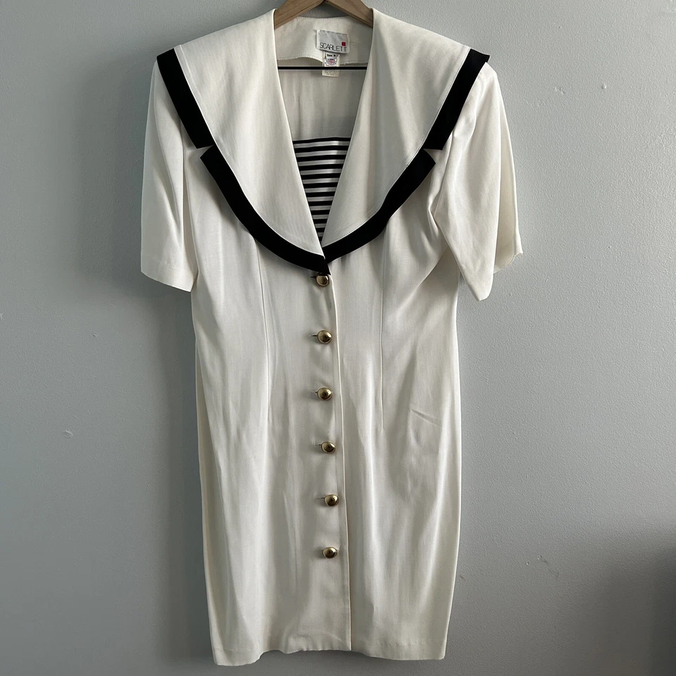 Vestido Vintage Hecho en Unión Clásico Marinero Náutico Rockabilly Talla 9 Botones Dorados Foto 1 de 4