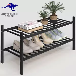 2-Tier Shoe Rack for Closet, Stackable Bamboo Shoe Rack for Entryway, Hallway, B - Picture 1 of 12