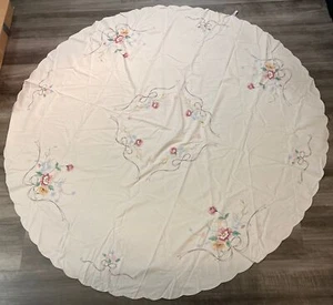 Imperial Elegance Vintage Embroidered Round Tablecloth W/ 6 Napkins Set Of 7pc - Picture 1 of 11