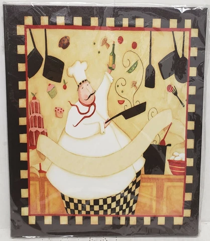 1 KITCHEN CANVAS WALL FRAME,10"x12", FAT CHEF IN THE KITCHEN WITH FRYING PAN # 1 Cover
