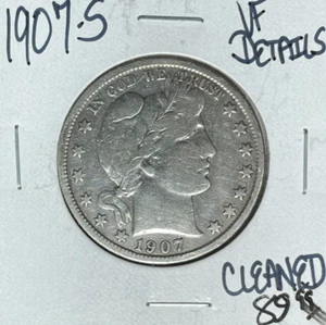 1907-S BARBER SILVER HALF DOLLAR ~ VF DETAILS CLEANED ~NICE COIN~ - Picture 1 of 2