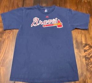 Majestic MLB Atlanta Braves Teixeira 34 Blue Short Sleeve T-Shirt Youth size L - Picture 1 of 3