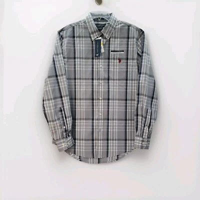 Camisa de vestir de la Asociación Polo de Estados Unidos para hombre talla mediana manga larga abotonada a rayas nueva con etiquetas Foto 1 de 4