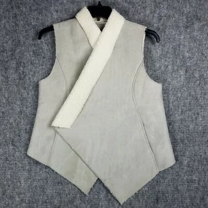 Neiman Marcus Vest Womens Small Gray Outerwear Faux Suede Wrap Sherpa Outdoors - Picture 1 of 12