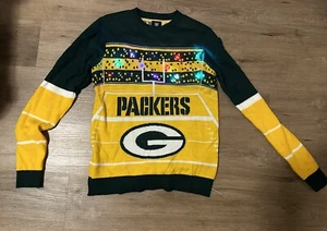 RARE Green Bay Packers GB Sweater NFL Yellow Small Light Up Touchdown Christmas - Picture 1 of 4