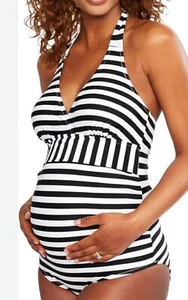 Motherhood Maternity Striped Halter One Piece Maternity Swimsuit UPF 50+ NWT XL - Picture 1 of 9