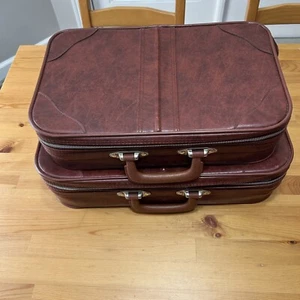 Vintage YKK 2 Case Set Brown Leather - Picture 1 of 24