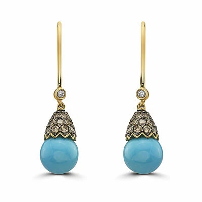 LeVian Carlo Viani 14K Yellow Gold Turquoise Chocolate Diamond 10.27 ct Earrings - Image 1 of 4