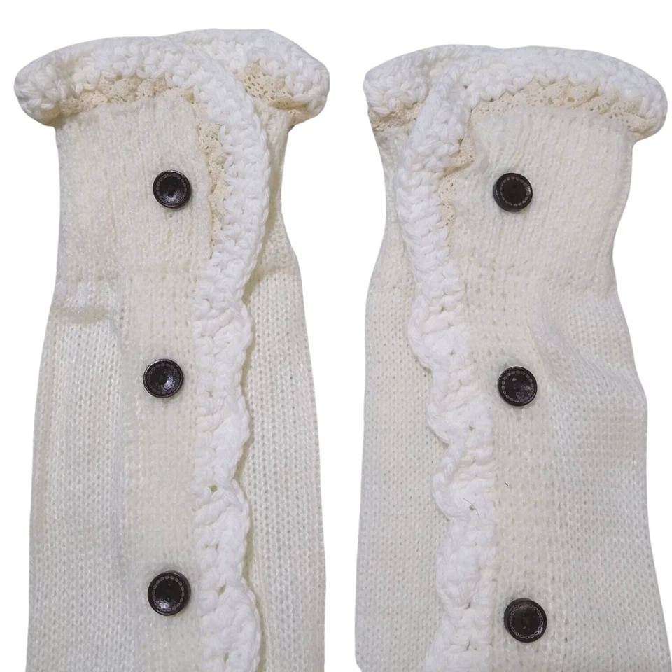 Calcetines Bota con Encaje y Ganchillo a Mano Calentadores de Piernas Niña 4-14 Crema con Blanco Foto 1 de 4