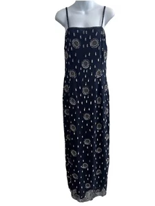 Chaudry Dress Womens Medium Navy Blue Sequin 100% Silk Long Maxi Formal Evening - Picture 1 of 12