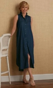Soft Surroundings Devine Dark Denim Flared Button Front Shirt Dress XS 2/4 $89 - Picture 1 of 1