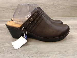 Croft & Barrow Ortholite Women's 11M Brown Leather Slip-On Block Heel Clog Shoes - Picture 1 of 9