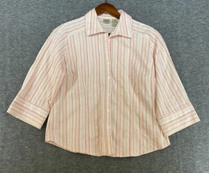 Shaver Lake Button Down Shirt 3/4 Sleeve Pink White Stripes Women’s Size Small - Picture 1 of 13