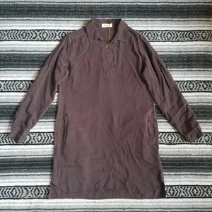 NWT Bella Dahl Sz S V-Neck Roll Tab Sleeve Above Knee Tunic Dress Brown Pockets - Picture 1 of 11