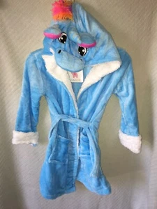 SZ 7 JAX & OLIVIA Solid Baby Blue Unicorn Hooded Warm Fuzzy Cozy Tie FrontRobe  - Picture 1 of 11
