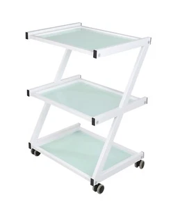 Z Rolling Trolley Cart Metal Frame Heavy duty Salon Trolley 3 Tiers Glass White - Picture 1 of 4