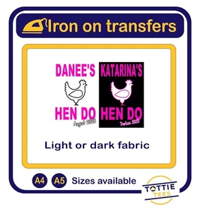 Personalised HEN PARTY iron on t-shirt transfers a5 a4 - Picture 1 of 3