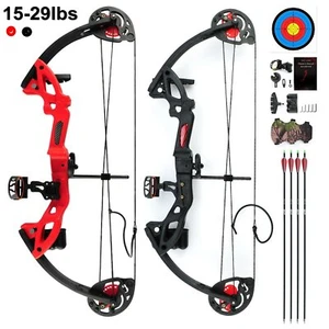 15-29lbs Compound Bow Kit W/4pcs Arrows Right Hand Youth Target Practice Hunting - Picture 1 of 15