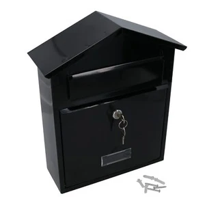 Letter Post Mail Box Metal Black Wall Door Gate Fence Garden House Lockable - Picture 1 of 6