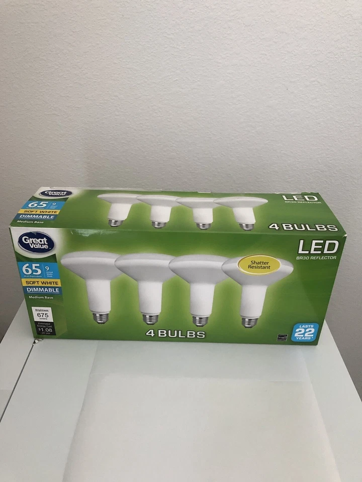 4 Bulbs LED Soft White (luz Blanco Suave) 65 Watt/ LED BR30 Reflector - Image 1 of 4