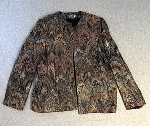 MIKABE Evening Jacket Sz 18 Metallic Copper Blue Amber Feather Open Y2K Vintage - Picture 1 of 9