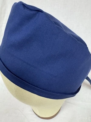 Men/Women Surgical Scrub Cap Skull/Chemo Hat Lined Solid Blue Reversible Cotton - Image 1 of 3