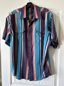 Vtg Wrangler Men’s Cowboy Cut Bright Stripes Single Stitch Pearl Snap Shirt SzL* - Picture 1 of 17