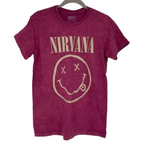Offiziell lizenziertes Nirvana Nevermind Smiley Grunge T-Shirt Magenta Acid Wash Small - Bild 1 von 5