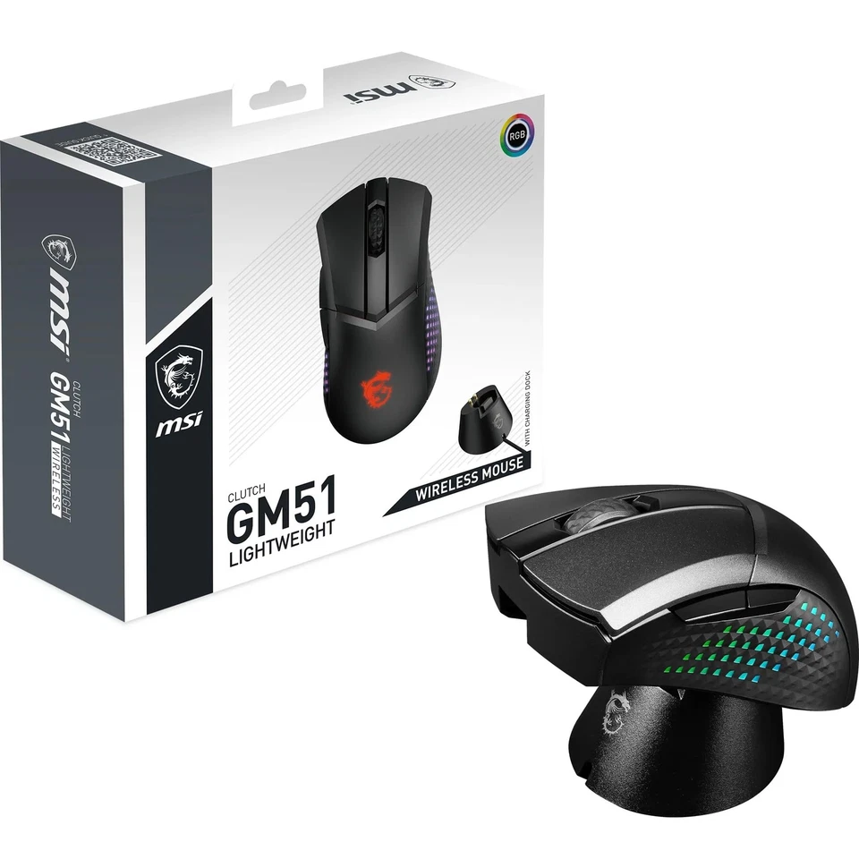 MSI CLUTCH GM51 LIGHTWEIGHT WIRELESS Gaming Mouse - RGB, upto 26000 DPI, low - Image 1 of 4