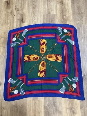 Bufanda de seda vintage DAKS multicolor pelota de club de golf 36"x36" Foto 1 de 3