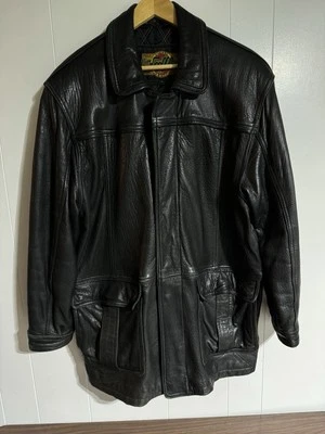 Vintage Global Identity Black Leather Jacket Stand Collar Zip Quilt Lined 90s - Image 1 of 4