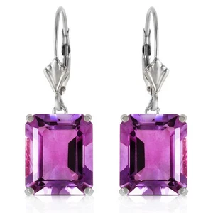13 Carat 14K Solid White Gold Leverback Earrings Amethyst - Picture 1 of 5