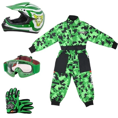 ZORAX ZOR-X17 Kids Junior Motocross MX Motorbike Helmets Pit Bike Green 4 IN 1