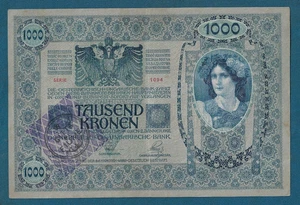 1000 Kronen 1902. Handstempel CITTA DI FIUME Kroatien, Österreich Ungarn Banknoten ! - Bild 1 von 2