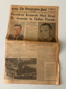 Washington Post Kenney Shot Dead By Assassin in Dallas Nov 23, 1963 Newspaper - Picture 1 of 7