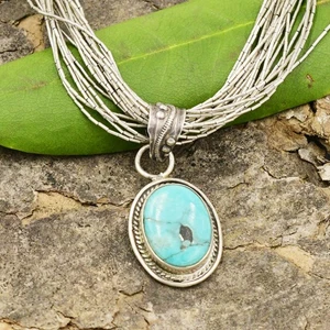 Sterling Silver Turquoise Gemstone Liquid Silver Multi Stand Necklace 17 1/4" - Picture 1 of 6