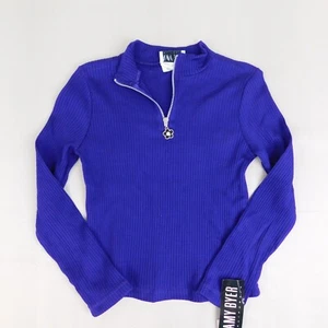 Vintage Y2K Amy Byer Girls Ribbed Flower Zipper Mock Neck Top Purple 16 XL #7078 - Picture 1 of 8