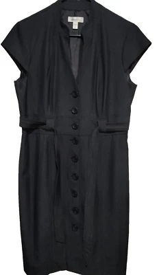 Dressbarn: Vestido con botones y cinturón para mujer, talla 14P, manga gorra gris oscuro Foto 1 de 4