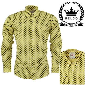 Camicia da uomo Relco gialla e blu a pois a maniche lunghe con colletto abbottonato - Foto 1 di 4