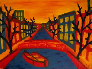 Finger Painted Abstract Painting Art Venice Scene Matt Kinnaman MKinnamanArt - Picture 1 of 1